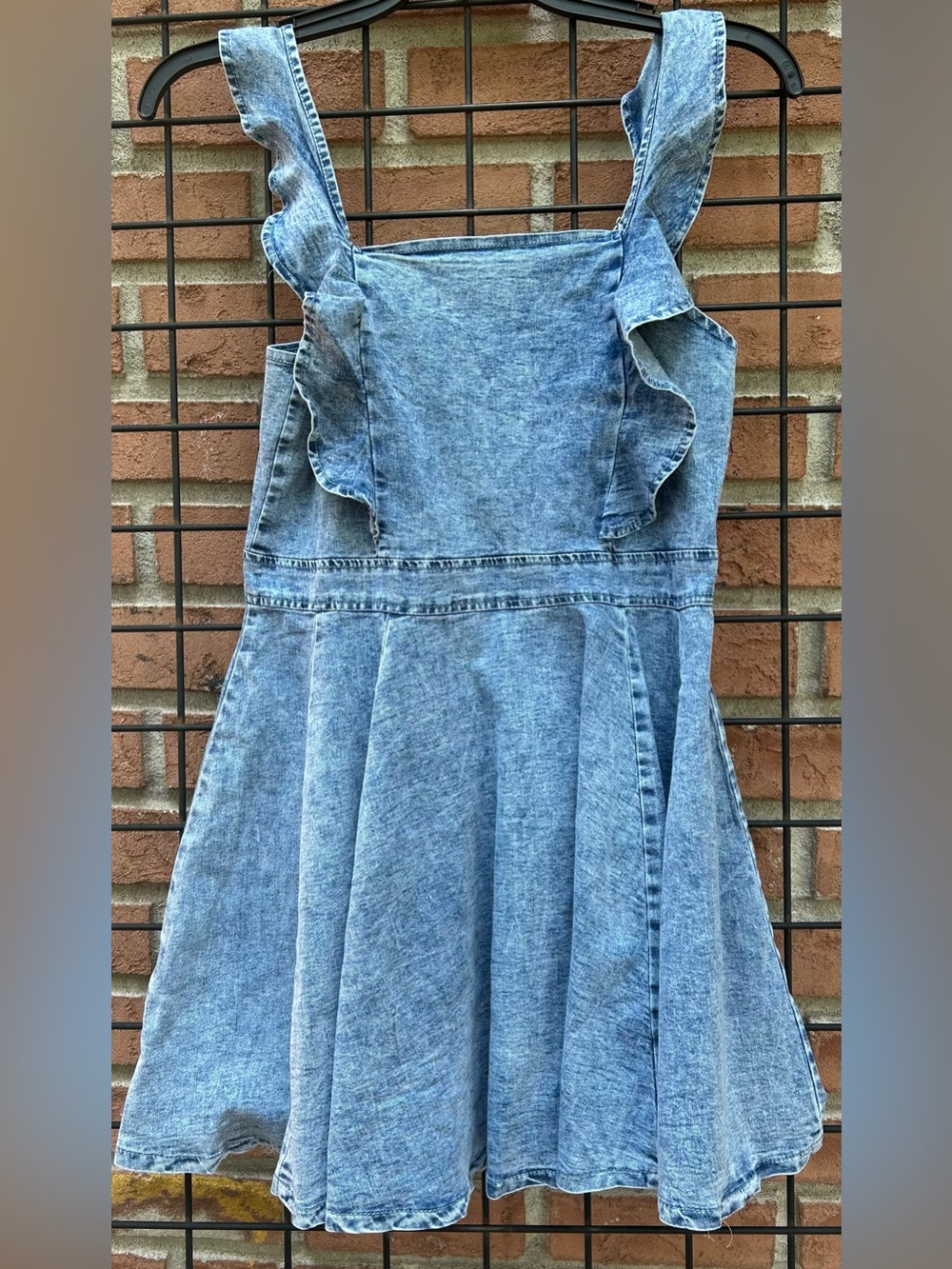 Light Wash Denim Ruffle-Strap Dress - Picture 2 of 5